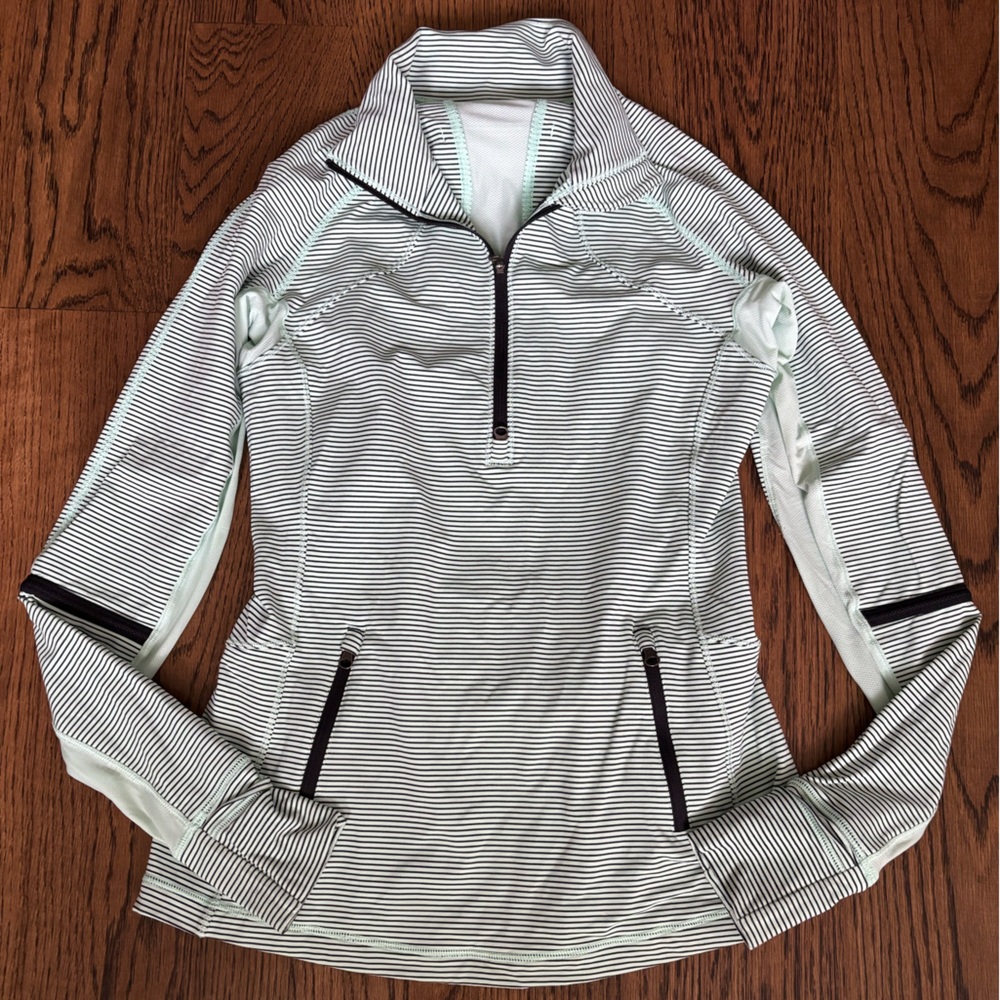 Lululemon Athletica Striped 1/4 Zip Jacket - Black and Mint